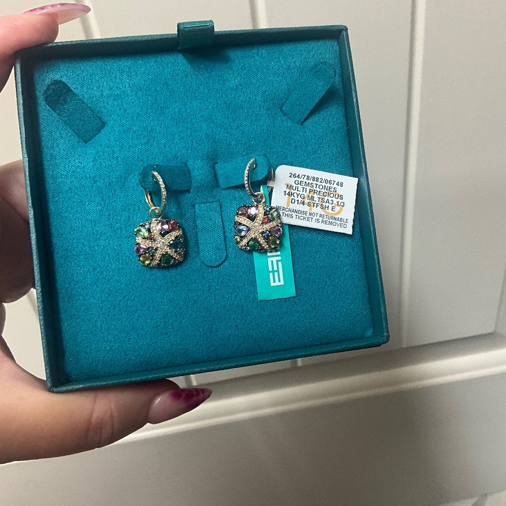 EFFY Sapphire 3-1/3 ct. Diamond 1/4 ct. Starfish Earrings 14k Yellow Gold NWT